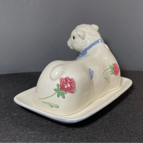 Vintage Leno poppies on blue butter Dish - Picture 5 of 12